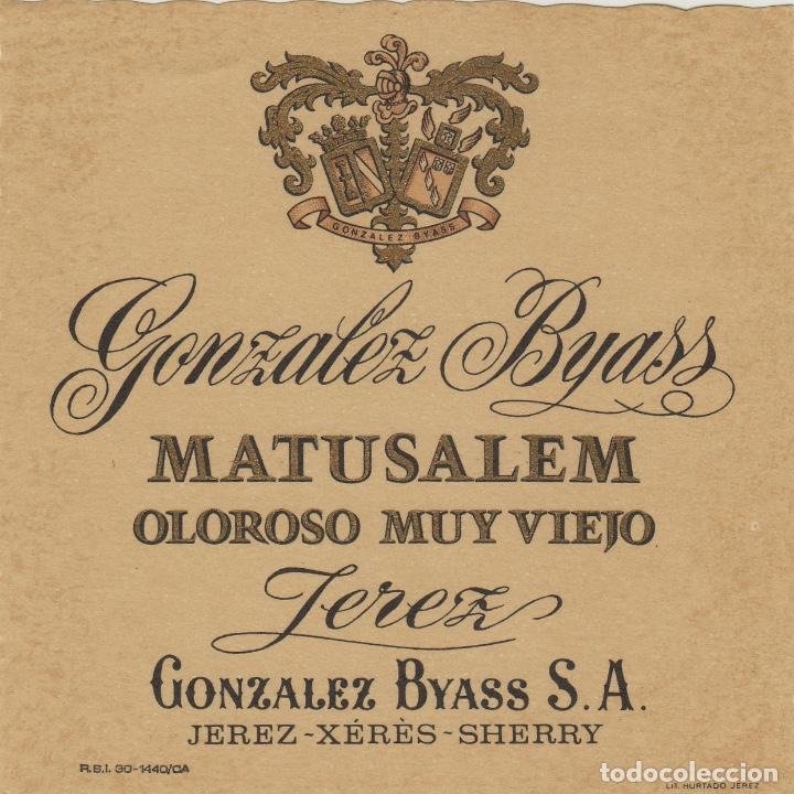 Etiquetas antiguas: GONZALEZ BYASS . JEREZ SHERRY MATUSALEM OLOROSO MUY VIEJO . ETIQUETA VINO ORIGINAL ref 10