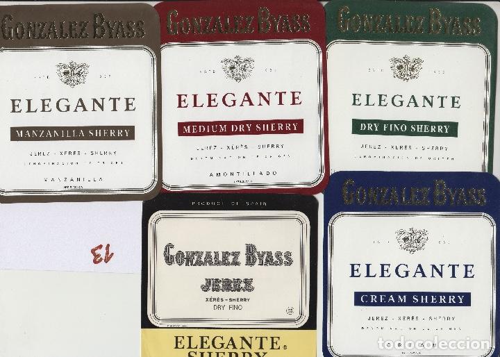 Etichette antiche: GONZALEZ BYASS . JEREZ SHERRY ELEGANTE , MANZANILLA FINO CREAM . ETIQUETA VINO ORIGINAL