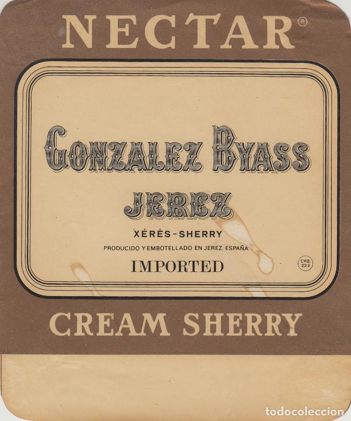 Etichette antiche: GONZALEZ BYASS . JEREZ SHERRY NECTAR CREAM . ETIQUETA VINO ORIGINAL ref 17