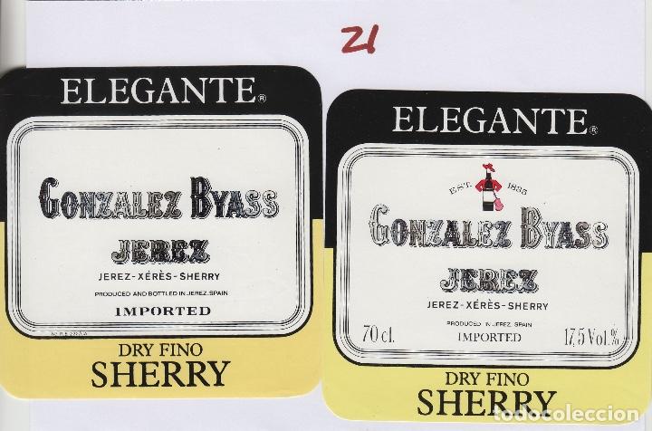 Etiquetas antiguas: GONZALEZ BYASS . JEREZ SHERRY ELEGANTE DRY FINO . ETIQUETA VINO ORIGINAL