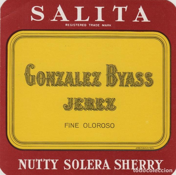 Etiquetas antiguas: GONZALEZ BYASS . JEREZ SHERRY SALITA OLOROSO NUTTY SOLERA . ETIQUETA VINO ORIGINAL ref 25