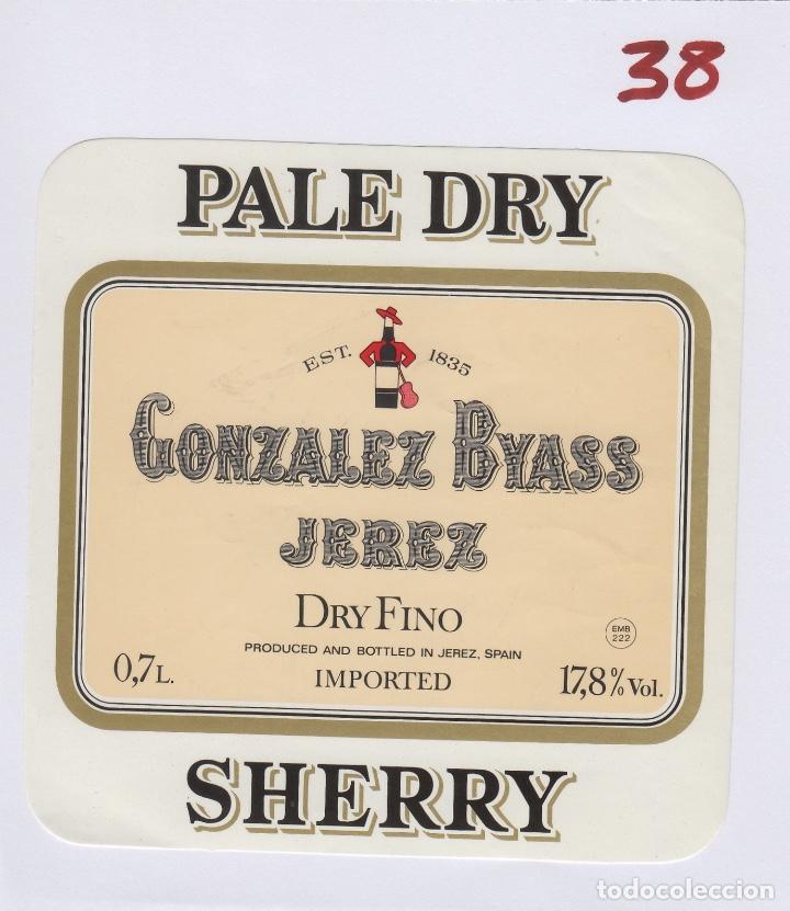 Etiquetas antiguas: GONZALEZ BYASS . JEREZ SHERRY PALE DRY FINO . ETIQUETA VINO ORIGINAL