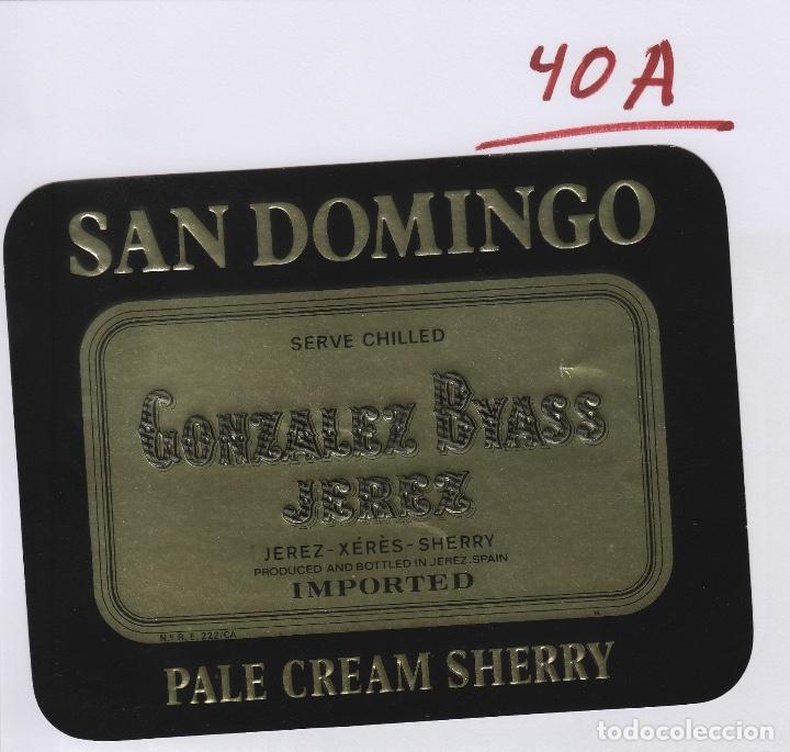 Etiquetas antiguas: GONZALEZ BYASS . JEREZ SHERRY SAN DOMINGO PALE CREAM . ETIQUETA VINO ORIGINAL ref 40 A