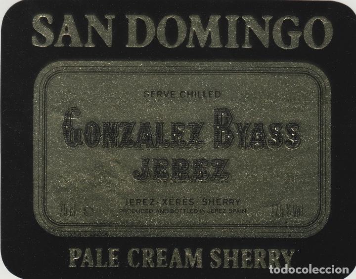 Etiquetas antiguas: GONZALEZ BYASS . JEREZ SHERRY SAN DOMINGO PALE CREAM . ETIQUETA VINO ORIGINAL ref 40 A