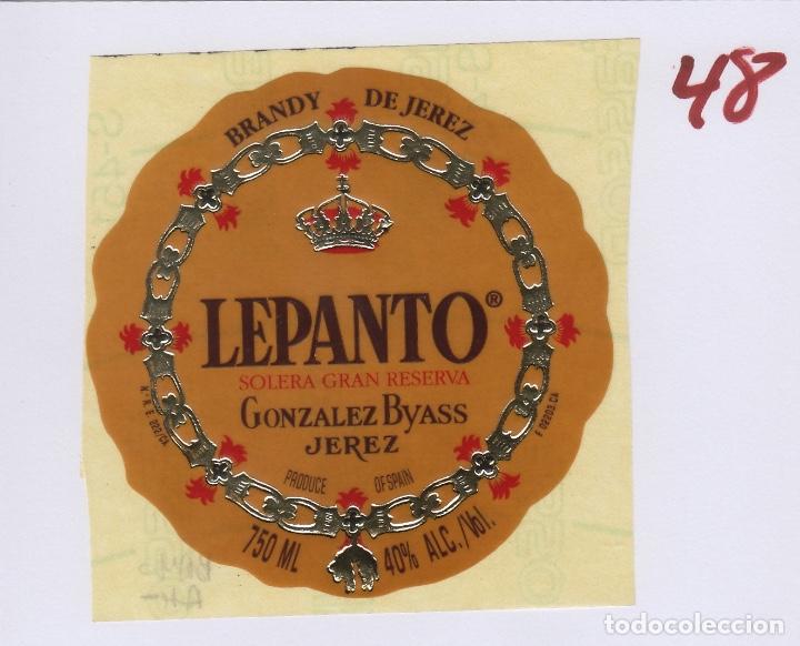 Etiquetas antiguas: GONZALEZ BYASS . JEREZ BRANDY LEPANTO SOLERA GRAN RESERVA . ETIQUETA VINO ORIGINAL