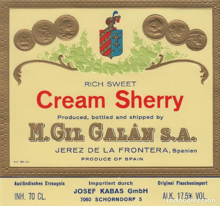 Etichette antiche: M. GIL GALAN . JEREZ SHERRY CREAM . ETIQUETA VINO ORIGINAL ref 31