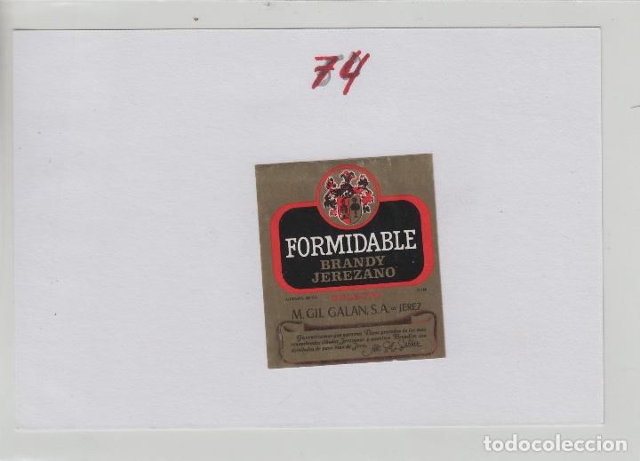 Etiquetas antiguas: M. GIL GALAN . JEREZ SHERRY BRANDY FORMIDABLE peque&ntilde;o tama&ntilde;o . ETIQUETA VINO ORIGINAL ref
