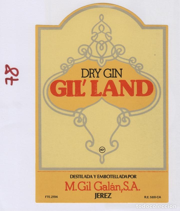 Etiquetas antiguas: M. GIL GALAN . JEREZ SHERRY GINEBRA GIN GIL LAND . ETIQUETA VINO ORIGINAL ref