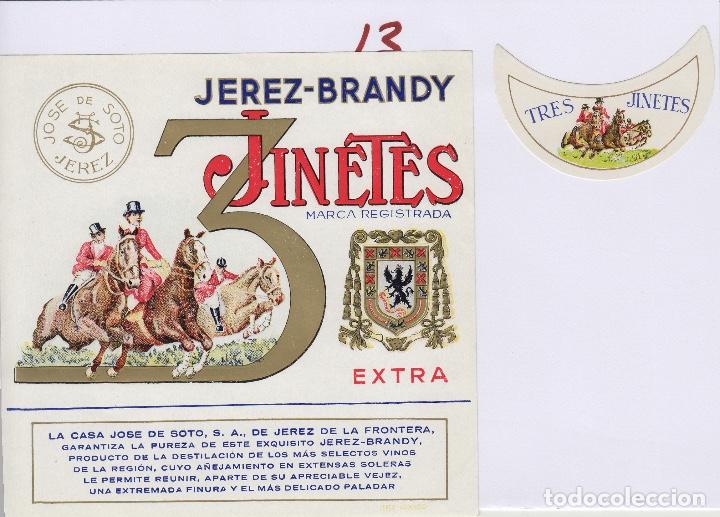 Etiquetas antiguas: JOS&Eacute; DE SOTO . JEREZ BRANDY 3 / TRES JINETES EXTRA . ETIQUETA ORIGINAL