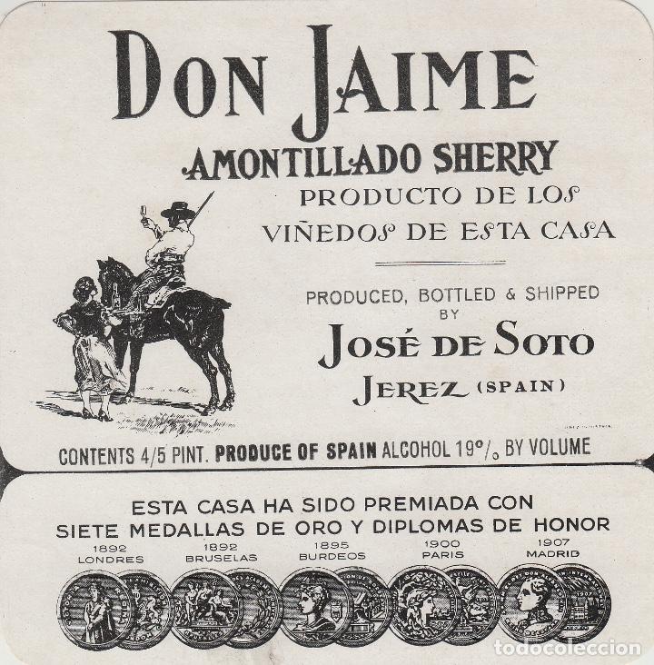 Etichette antiche: JOS&Eacute; DE SOTO . JEREZ SHERRY AMONTILLADO . ETIQUETA VINO ORIGINAL ref 34
