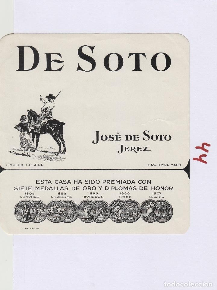 Etiquetas antigas: JOS&Eacute; DE SOTO . JEREZ ,SHERRY DE SOTO . ETIQUETA VINO ORIGINAL ref 44