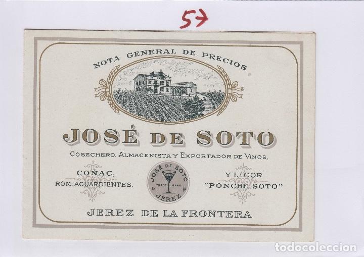 Etichette antiche: JOS&Eacute; DE SOTO. JEREZ SHERRY DIPTICO-CATALOGO NOTA GENERAL DE PRECIOS . ETIQUETA