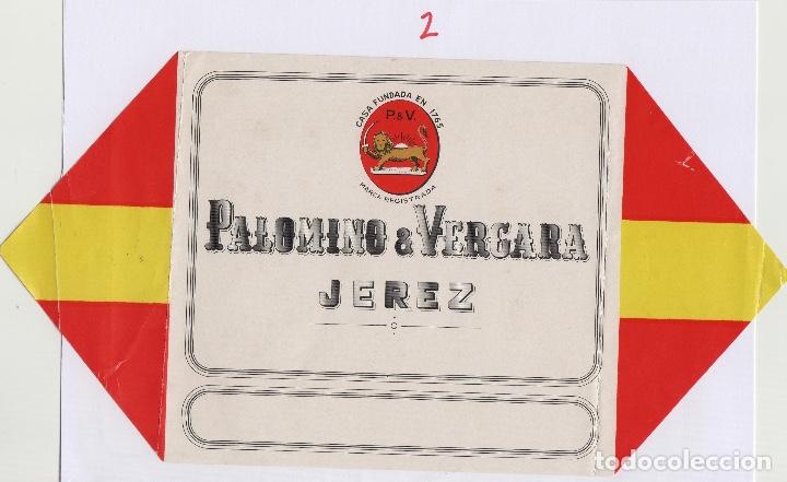 Etichette antiche: PALOMINO & VERGARA . JEREZ SHERRY CON BANDERA DE ESPA&Ntilde;A . ETIQUETA DE VINO ORIGINAL ref 2