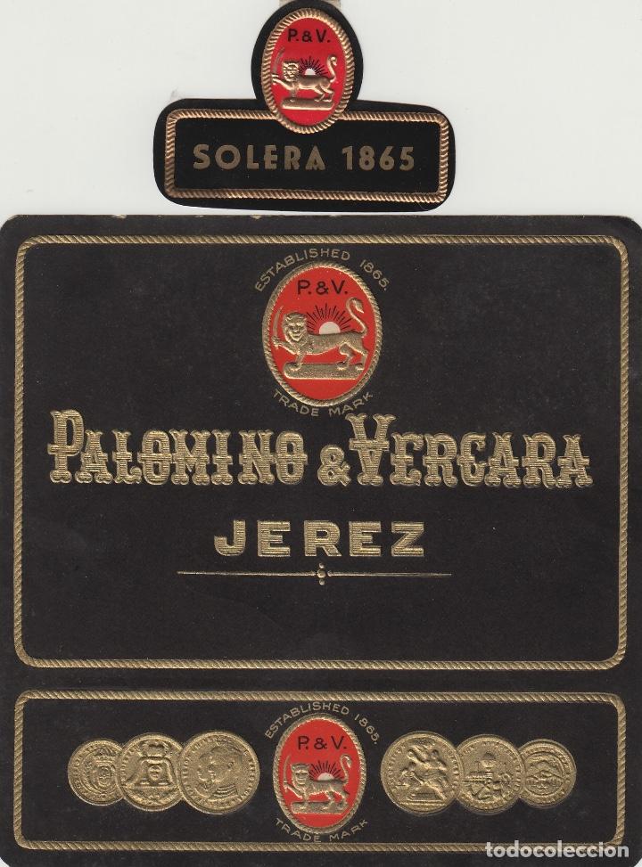 Etichette antiche: PALOMINO & VERGARA . JEREZ SHERRY color negra &iexcl;&iexcl;VARIEDAD 1865 &iexcl;&iexcl; . ETIQUETA DE VINO ORIGINAL ref 13