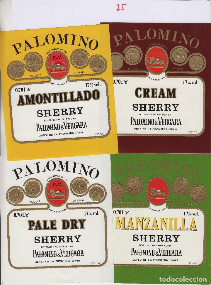 &Eacute;tiquettes anciennes: PALOMINO & VERGARA . JEREZ SHERRY lote de 4 diferentes . ETIQUETA DE VINO ORIGINAL ref