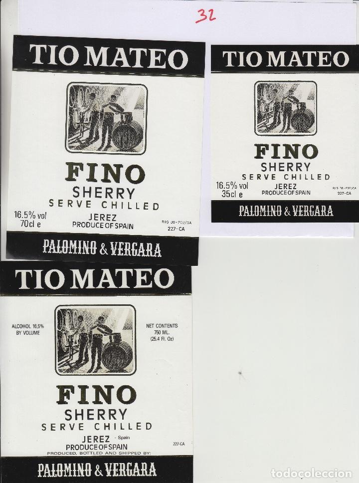 Etiquetas antiguas: PALOMINO & VERGARA . JEREZ SHERRY TIO MATEO diferentes .ETIQUETA DE VINO ORIGINAL