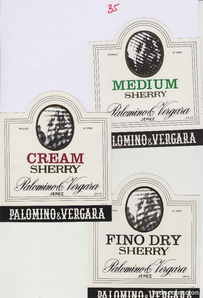 Etiquetas antiguas: PALOMINO & VERGARA . JEREZ SHERRY CREAM , MEDIUM , FINO .ETIQUETA DE VINO ORIGINAL ref