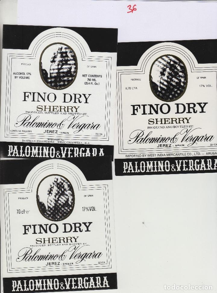 Etiquetas antiguas: PALOMINO & VERGARA . JEREZ SHERRY FINO DRY diferentes .ETIQUETA DE VINO ORIGINAL ref