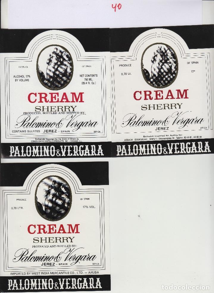 Etiquetas antiguas: PALOMINO & VERGARA . JEREZ SHERRY CREAM diferentes .ETIQUETA DE VINO ORIGINAL ref