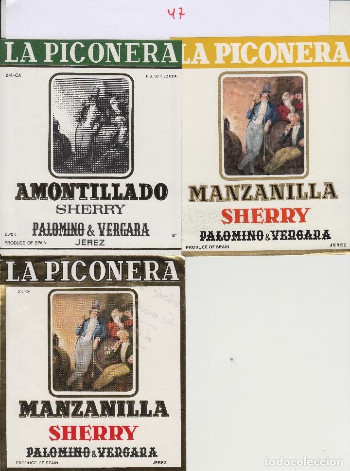 &Eacute;tiquettes anciennes: PALOMINO & VERGARA . JEREZ SHERRY PICONERA diferentes .ETIQUETA DE VINO ORIGINAL ref