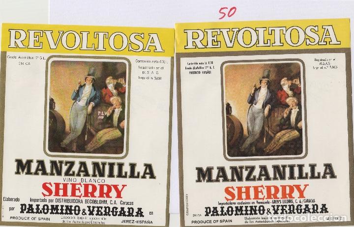 Etichette antiche: PALOMINO & VERGARA . JEREZ SHERRY REVOLTOSA MANZANILLA diferentes .ETIQUETA DE VINO ORIGINAL ref
