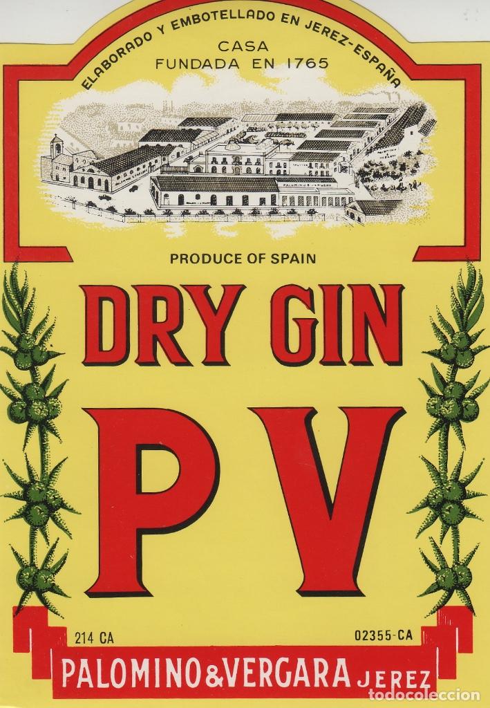Alte Etiketten: PALOMINO & VERGARA . JEREZ SHERRY GIN / GINEBRA P V/ PV .ETIQUETA DE VINO ORIGINAL ref83