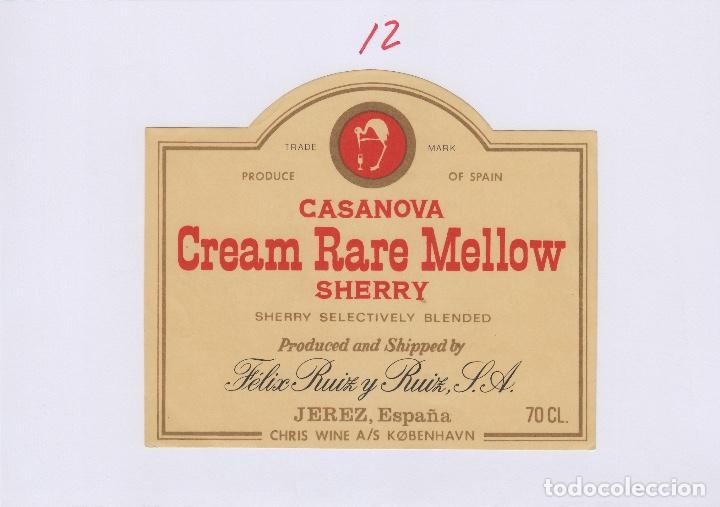 &Eacute;tiquettes anciennes: FELIX RUIZ Y RUIZ . JEREZ SHERRY , CASANOVA CREAM RARE MELLOW . .ETIQUETA VINO ORIGINAL ref 12