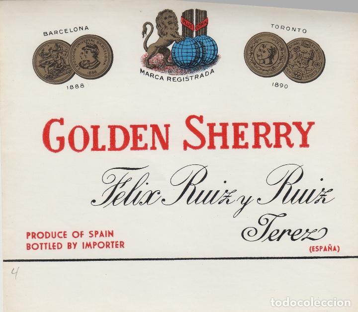 Etiquetas antigas: FELIX RUIZ Y RUIZ . JEREZ SHERRY , GOLDEN SHERRY . .ETIQUETA VINO ORIGINAL ref 13