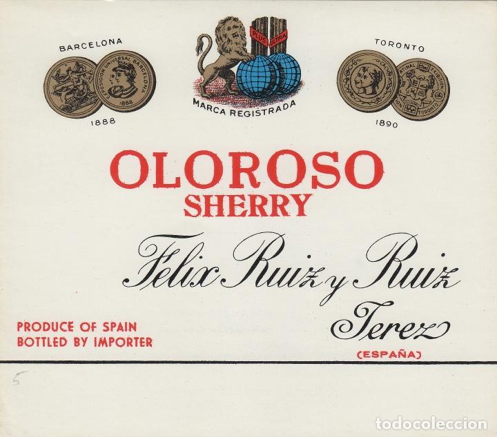 Etiquetas antigas: FELIX RUIZ Y RUIZ . JEREZ SHERRY , OLOROSO . .ETIQUETA VINO ORIGINAL ref 13
