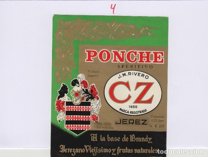 &Eacute;tiquettes anciennes: J.M.RIVERO CZ . JEREZ PONCHE CZ . ETIQUETA VINO ORIGINAL ref