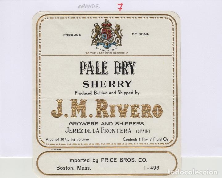 &Eacute;tiquettes anciennes: J.M.RIVERO CZ . JEREZ SHERRY PALE DRY , IMPORT PRICE BROS BOSTON . ETIQUETA VINO ORIGINAL ref