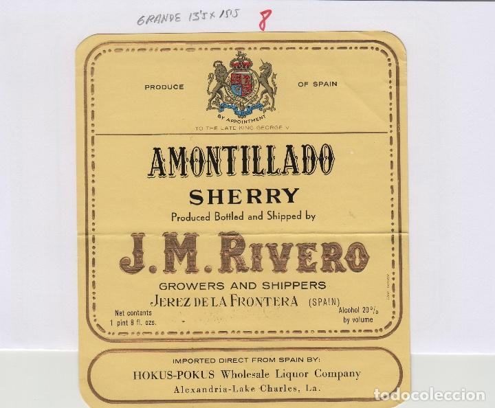 &Eacute;tiquettes anciennes: J.M.RIVERO CZ . JEREZ SHERRY AMONTILLADO IMPORT HOKUS POKUS . ETIQUETA VINO ORIGINAL ref