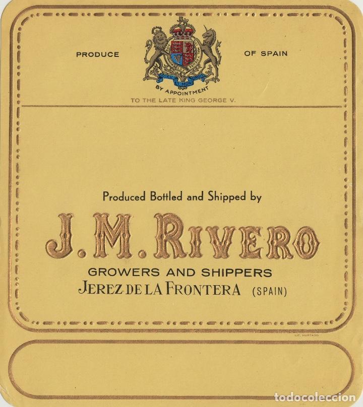 Old Labels: J.M.RIVERO CZ . JEREZ SHERRY -MUDA SIN LETRA - . ETIQUETA VINO ORIGINAL ref