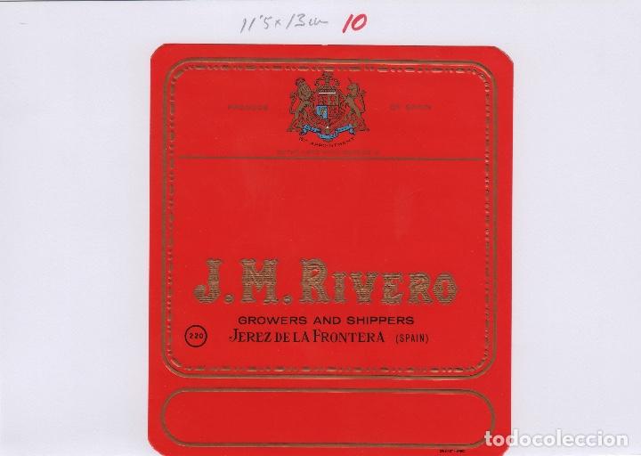 Old Labels: J.M.RIVERO CZ . JEREZ SHERRY -MUDA SIN LETRA - 11,5x13 cm . ETIQUETA VINO ORIGINAL ref