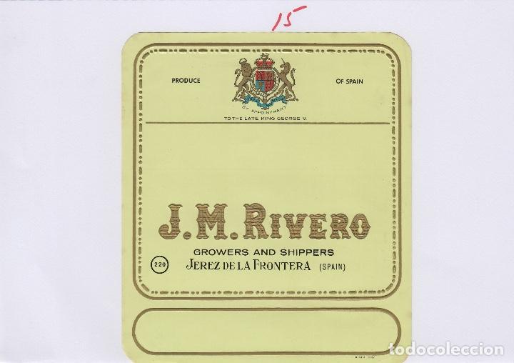 Old Labels: J.M.RIVERO CZ . JEREZ SHERRY - MUDA SIN LETRA - - 11,5x13 cm . ETIQUETA VINO ORIGINAL ref