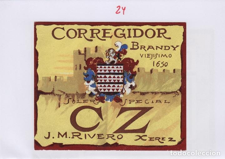 Etiquetas antiguas: J.M.RIVERO CZ . JEREZ SHERRY BRANDY CORREGIDOR 1650 . ETIQUETA VINO ORIGINAL ref21