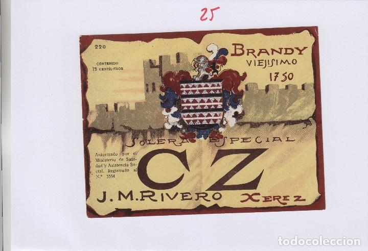 Etiquetas antiguas: J.M.RIVERO CZ . JEREZ SHERRY BRANDY VIEJ&Iacute;SIMO 1750 SOLERA CZ . ETIQUETA VINO ORIGINAL ref21