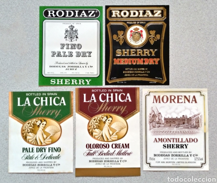 Etiquetas antiguas: 5 Etiquetas Antiguas Vinos de Jerez Bodegas Zorrilla y C&iacute;a