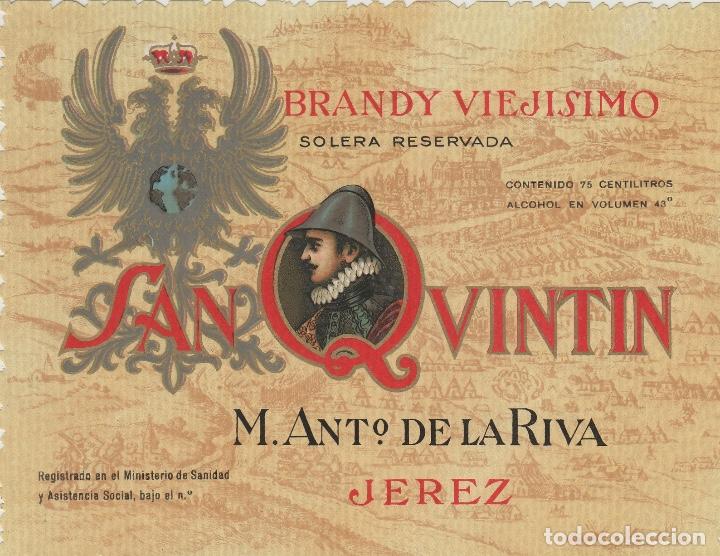 Etiquetas antiguas: DE LA RIVA M. ANT&ordm; . JEREZ BRANDY SOLERA RESERVADA . ETIQUETA 13 X 10 cm VINO ORIGINAL ref 2