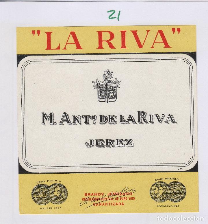 Etiquetas antigas: DE LA RIVA M. ANT&ordm; .JEREZ . ETIQUETA VINO 12X 12,5 cm ORIGINAL ref 21