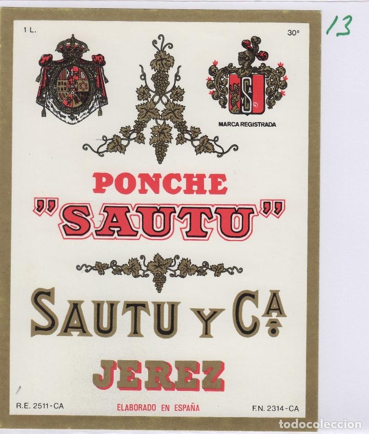 Alte Etiketten: SAUTU .JEREZ . PONCHE . ETIQUETA VINO ORIGINAL ref 13