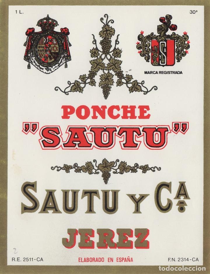 Alte Etiketten: SAUTU .JEREZ . PONCHE . ETIQUETA VINO ORIGINAL ref 13