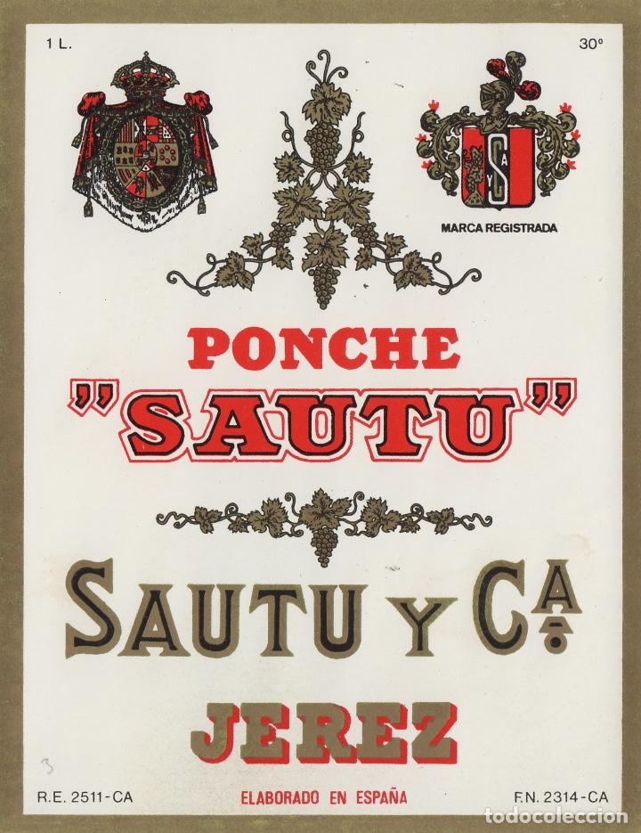 Alte Etiketten: SAUTU .JEREZ . PONCHE . ETIQUETA VINO ORIGINAL ref 13