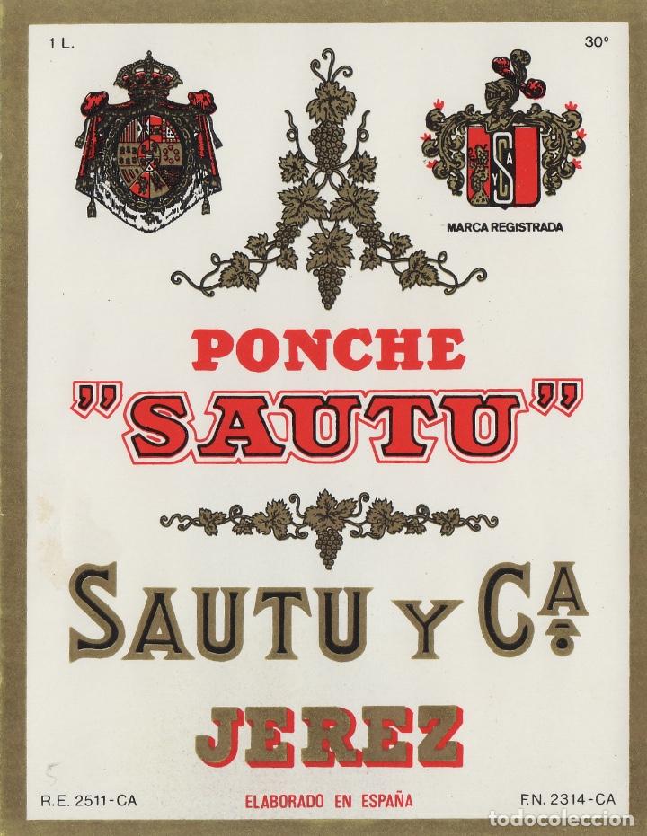 Etichette antiche: SAUTU .JEREZ . PONCHE . ETIQUETA VINO ORIGINAL ref 13