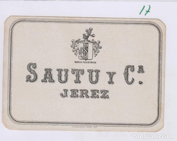 Etiquetas antigas: SAUTU .JEREZ . . ETIQUETA VINO ORIGINAL ref 17