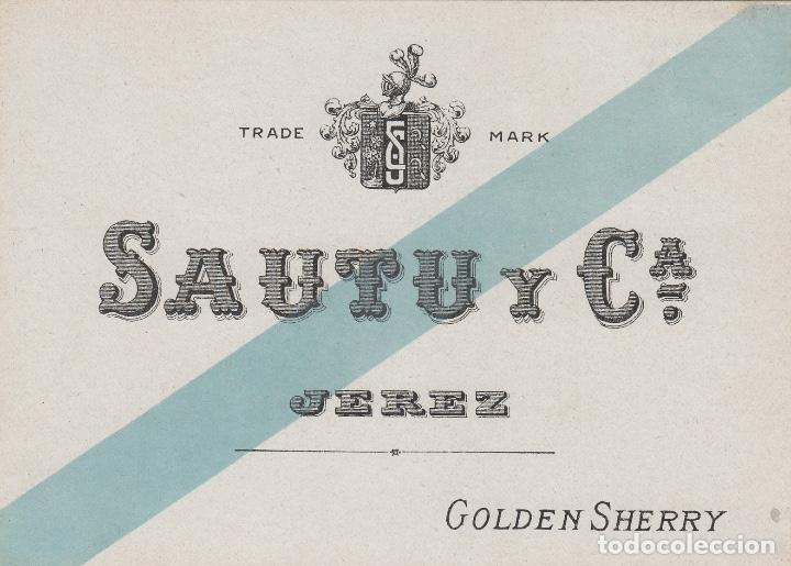 Etichette antiche: SAUTU .JEREZ . GOLDEN SHERRY . ETIQUETA VINO ORIGINAL ref 19