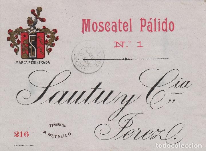 Old Labels: SAUTU .JEREZ . SHERRY MOSCATEL P&Aacute;LIDO N. 1 . ETIQUETA VINO ORIGINAL ref 20