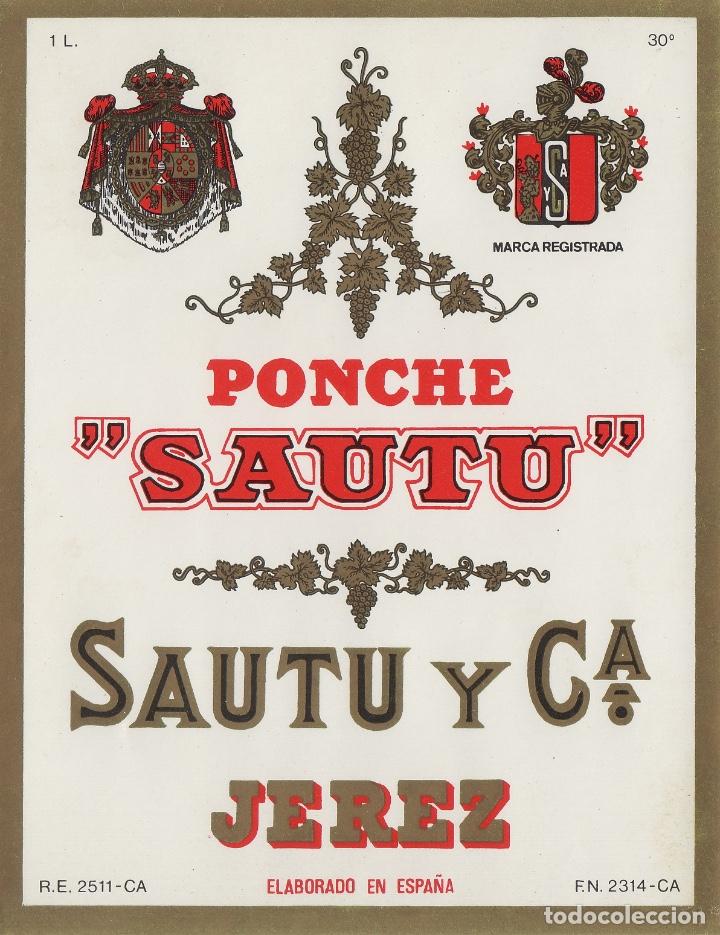 Etiquetas antiguas: SAUTU .JEREZ . PONCHE . ETIQUETA VINO ORIGINAL ref 22