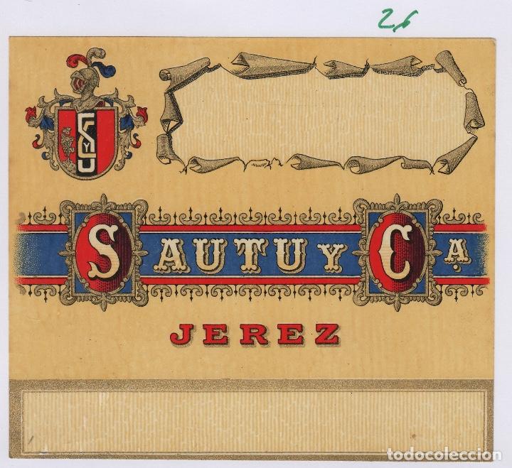 Etiquetas antiguas: SAUTU .JEREZ ( SIN NOMBRE ) . ETIQUETA VINO ORIGINAL ref 26