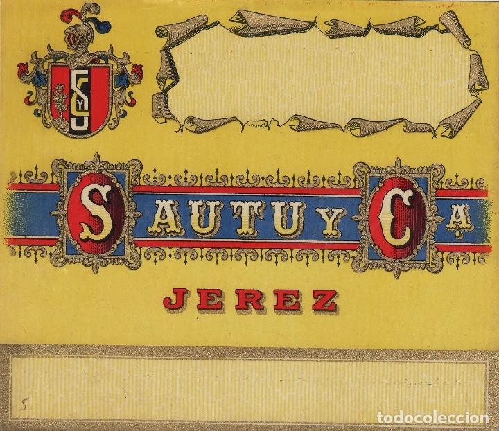 Etiquetas antiguas: SAUTU .JEREZ ( SIN NOMBRE ) . ETIQUETA VINO ORIGINAL ref 26